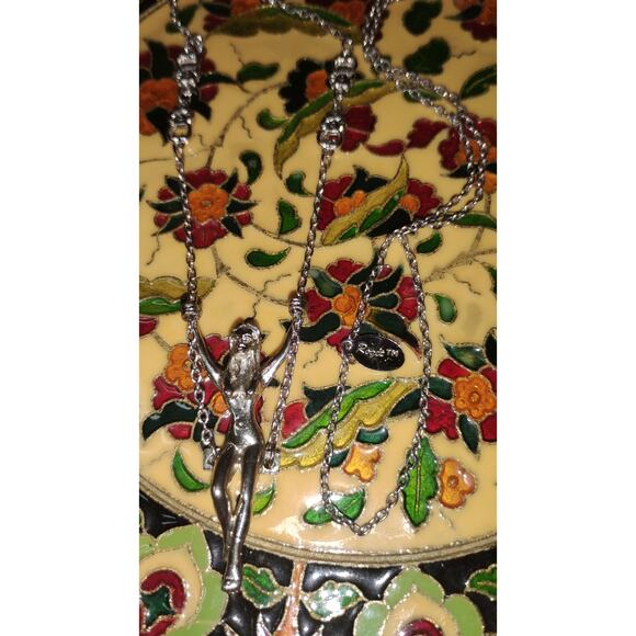 HTF Vintage Rogé Silver-Tone Swing Girl Pendant Necklace Whimsical Statement - Picture 3 of 5